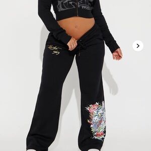 Ed Hardy Black Graphic Sweats Plus Size